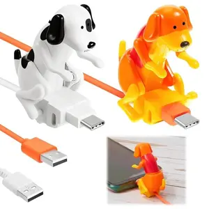 Funny Dog Charging Cable for Smartphones USB Data Transmission Mini Graduation Season Gift Compatible with Type-C iPhone Super Fast Charger TPE Material 1.2m Length White Orange - Cellphone