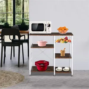 HAOYYE 3-Tier Industrial Baker's Rack with Storage Microwave Oven Stand Utility Kitchen Cart Freestanding Metal Workstation Shelf Organizer with Hooks and Open Shelves for Pantry Dining Room Coffee Station Modern Rustic Design