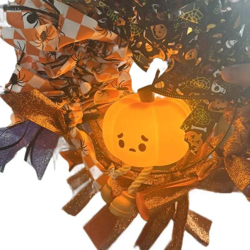 Halloween Wreath with Pumpkin and Witch Hat Design for Halloween Decorations