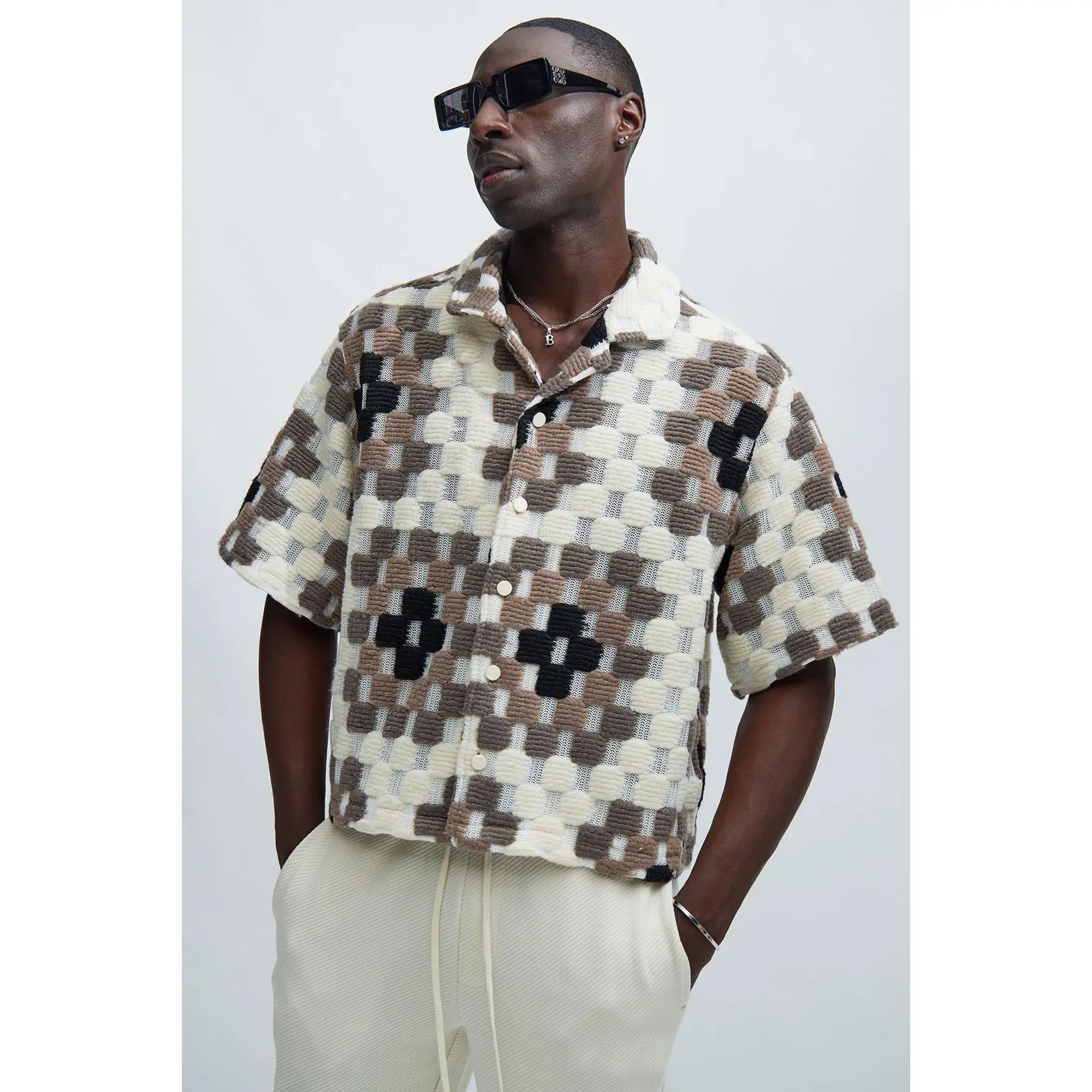 Gaston Jacquard Cropped Shirt - Brown/combo
