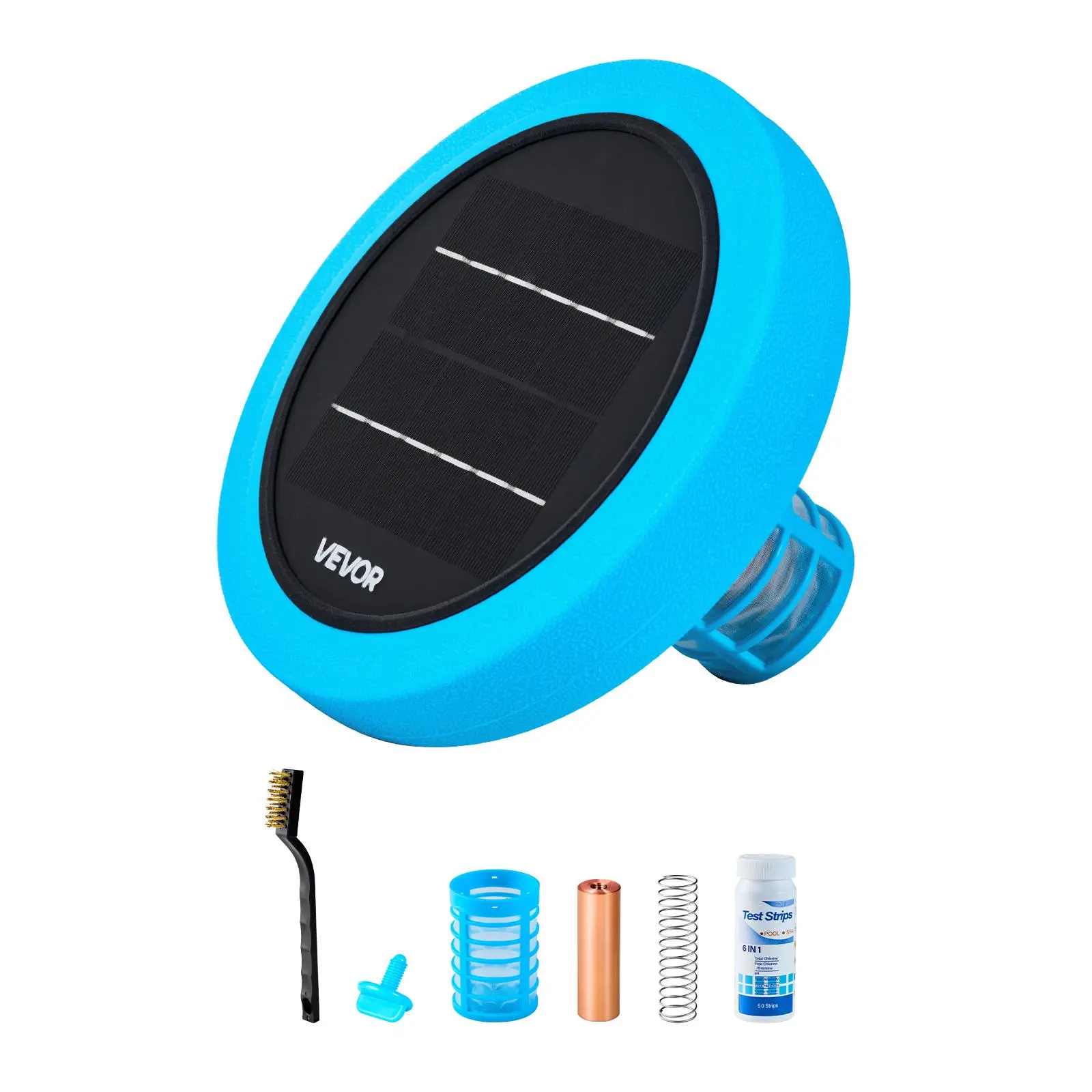 VEVOR Floating Solar Pool Ionizer, Round Copper Anode Model for Outdoor Swimming Pools Up to 35000 Gal, Chlorine-Free Cleaner & Purifier with Brush+Filter Kit, IPX8 Leakproof, pH 7.2–7.6 Help, Spring for Spas