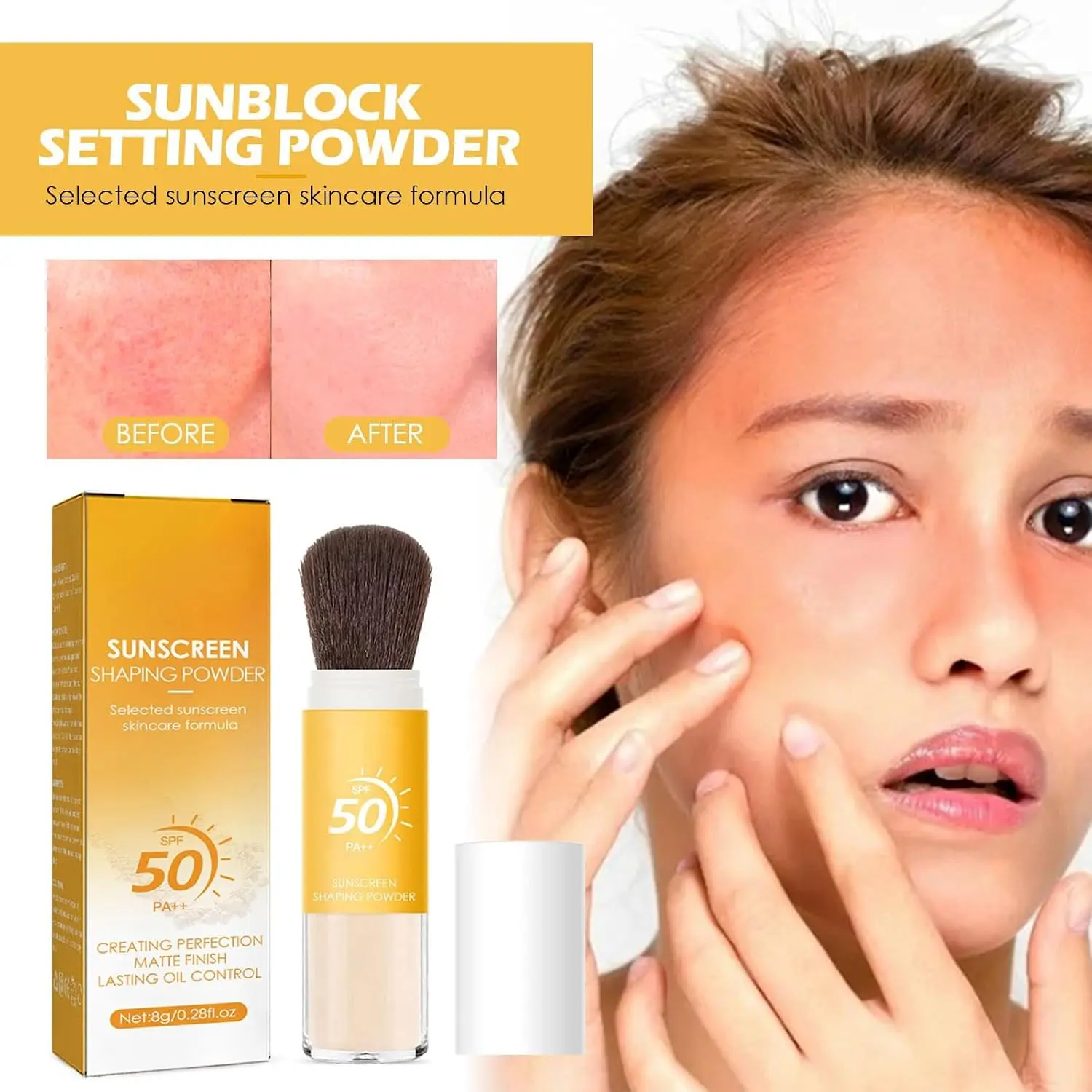 Setting Powder Sunscreen Face Powder, SPF 50, Mineral Matte Brush Finish Loose Face Powder, Natural, Translucent, Oil Control, Minimizes Fine Lines & Pores for Face & Scalp, Lasting Lightweight & Breathable Finishing Powder Makeup for Women Cosmetic Gift