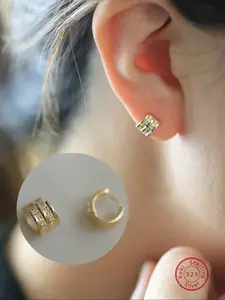 Elegant Women's Silver Color Earrings, Stud Earring Jewelry, Fashionable Double Layer Zirconia Jewelry, Perfect Gift for Friends & Birthdays