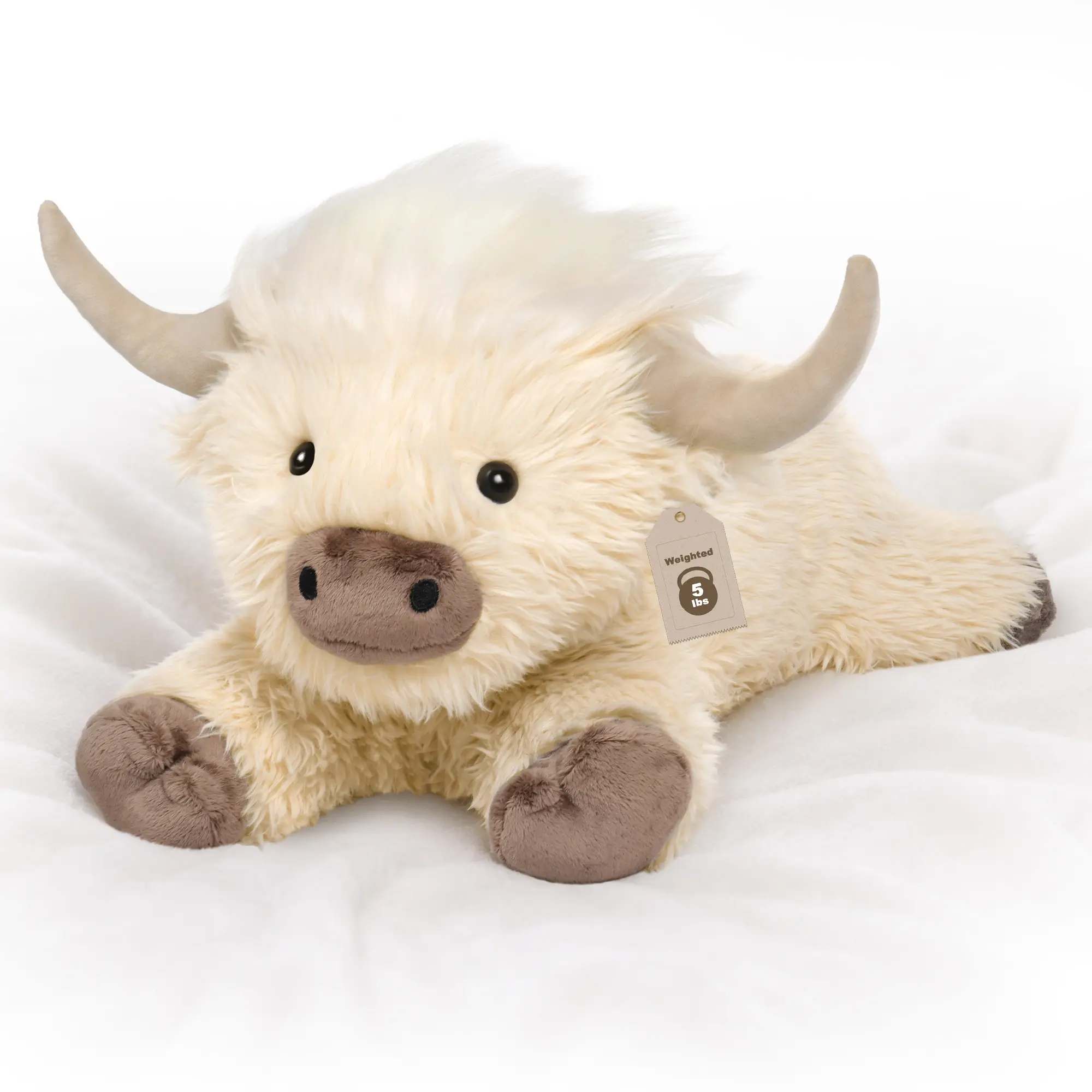 Wepop Highland Cow Weighted Stuffed Animal - 5 lbs, 22in Super Soft Fluffy Plush Toy Pillow, Relaxed Pose Animal Plush Stuffed Toy, Soft Cuddly Gift for Kids & Adults