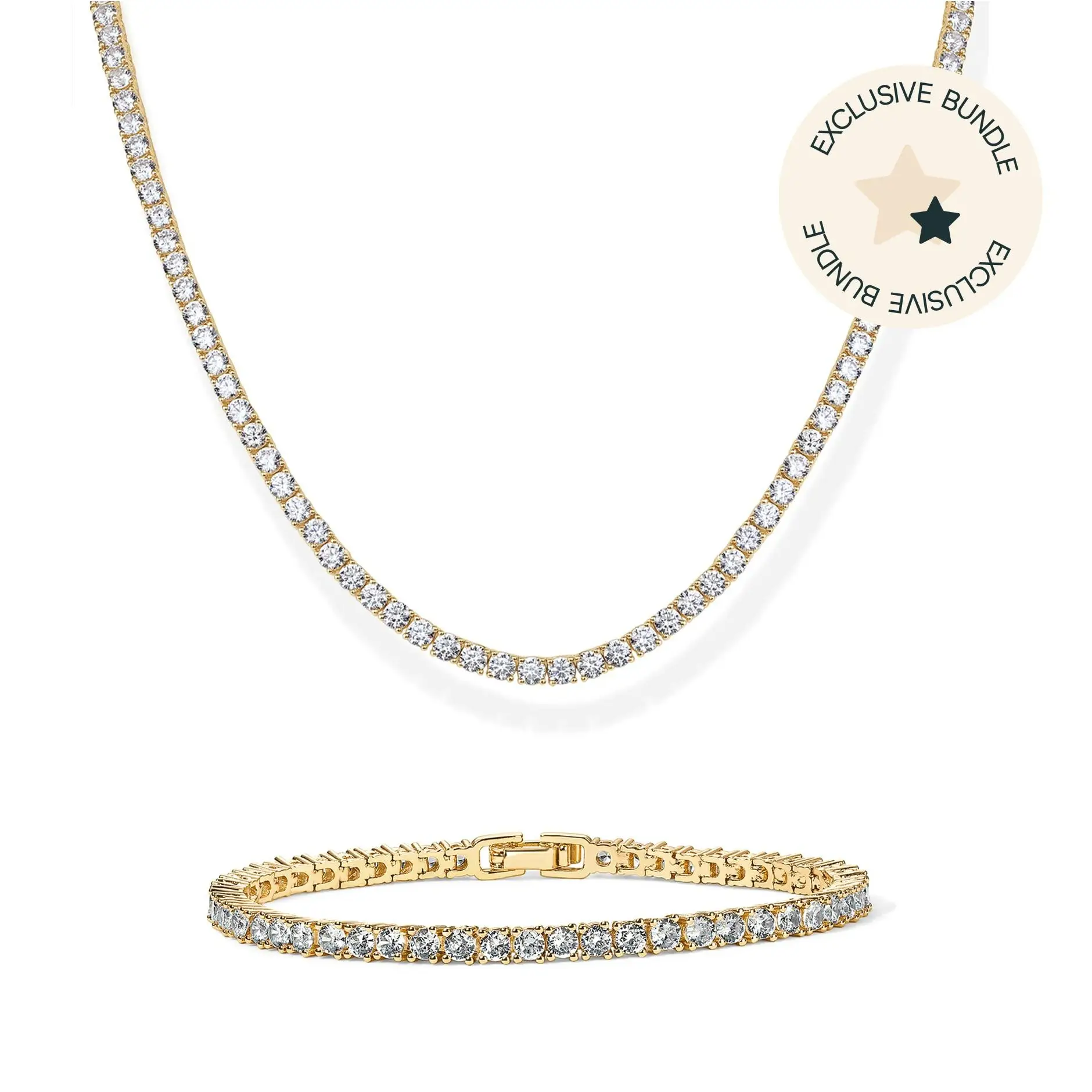 PAVOI 14K Gold Plated Bracelet and Necklace Set for Women – 3mm CZ Tennis Bracelet and Tennis Necklace - Tiktok Set