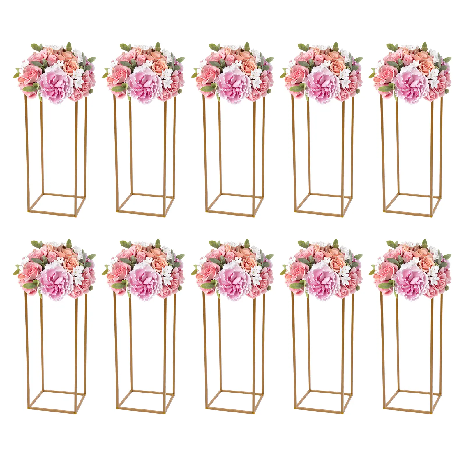10PCS Gold Rectangle Iron-Plastic Flower Stands - 10kg Load Capacity, Modern Freestanding Durable Plastic Decor, Party Decoration, Table Centerpiece, Decorations Accessories, Wedding