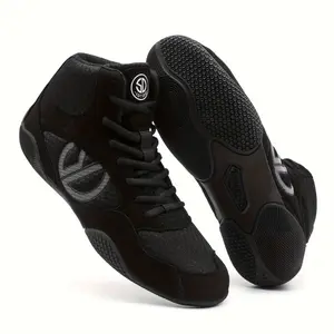 Men'S High-Top Wrestling Shoes - Breathable Training Gym with Non-Slip Rubber Sole, Lightweight Durable Design for Combat Sports & Fitness, Black, Athletic Footwear, Sporty Look, Secure Laceup Closure