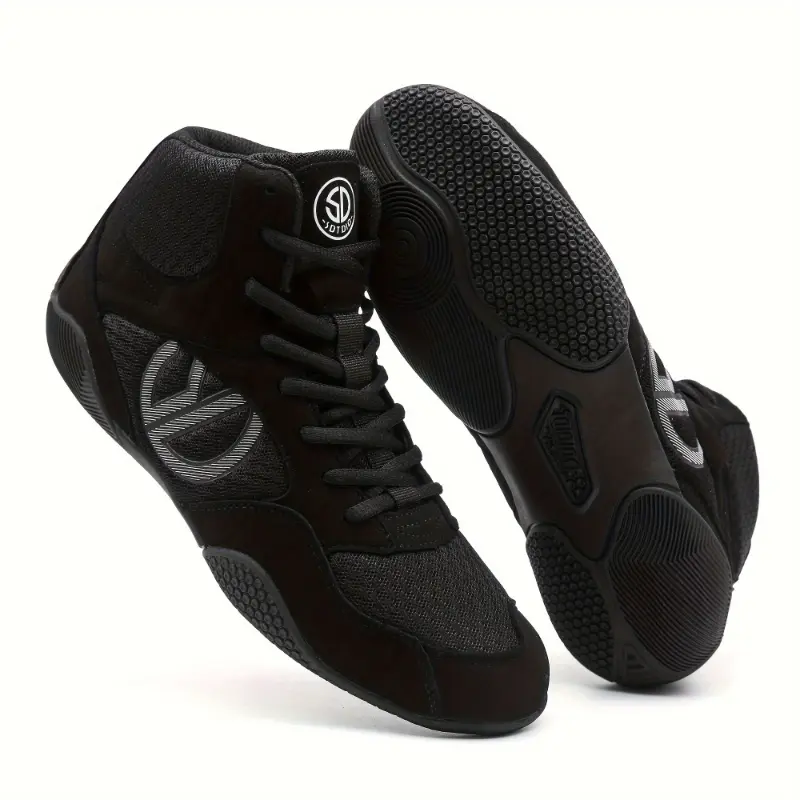 Men's High-Top Wrestling Shoes - Minimalist, Lightweight, Breathable Footwear Athletic Trainer with Laces, Non-Slip Rubber Sole for Gym Training, Combat Sports, Male, Slip Resistant, Pu Fabric