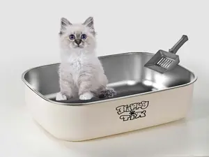 Stainless Steel Cat Litter Box with Scoop - 23.6'' x 17'' x 7'' Non-Stick Large Metal Indoor Litter Pan, Non-Slip, Rust Proof & Easy to Clean, Pet Toilet for Cats & Other Small Animals