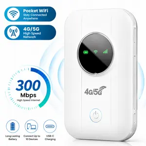 2026 5G Portable WiFi Hotspot 4G LTE Mobile Hotspot Router Worldwide Portable Router Supports 10 Users at The Same Time 300Mbps High Speed 2100mAh Long Lasting Battery White Pocket Wireless Network Device Perfect for Daily Outdoor Travel Business Officete