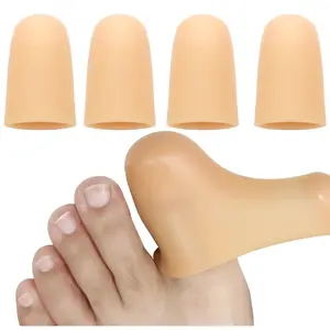 4 Pack Large Beige Gel Toe Caps for Big Toe, Toe Protectors for Men & Women, Cushioning Protection, Pain Relief from Missing/Ingrown Toenails, Corns, Blisters, Hammer Toes