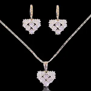 BRILLIANT HEART ZIRCONIA SET GOLD FILLED ORO LAMINADO