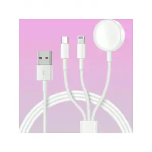 1-Pack 3-In-1 Fast Charging, High Efficiency Charger, Magnetic Watch Charger USB Multi-Charging Cable Compatible With Apple Watch Series Ultra/SE/9/8/7/6/5/4/3/IPhone 15/14/13/12/11/XS/XR/8/ S24/S23/S22/S21 Series Multi-Function Charging Cable Portable
