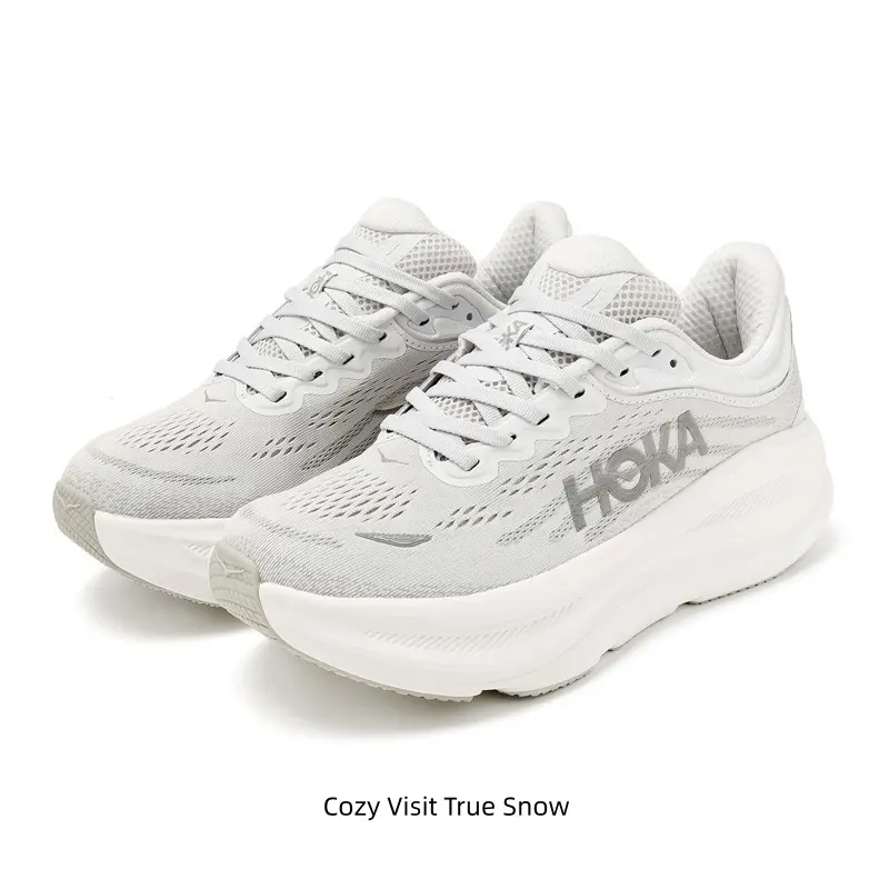Light Grey Heather Mesh Running Shoes Solid White Chunky Cloud Cushion Sole Gray Graphic Unisex Walking Sneakers