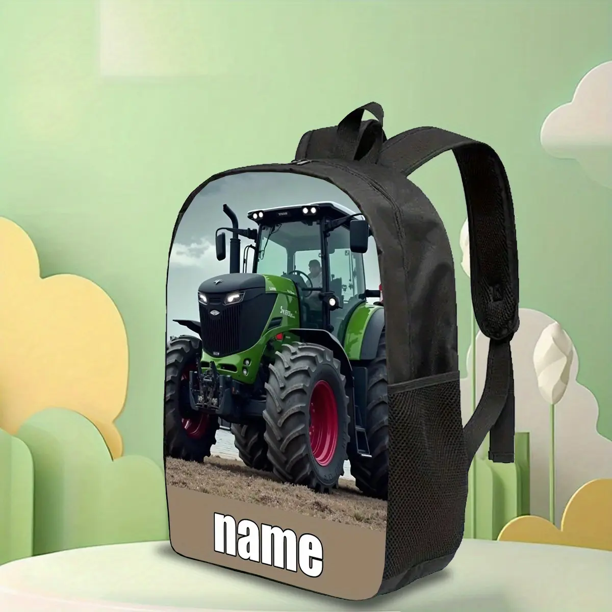 Unisex Custom Name 17-Inch Automotive-Style Backpack with Colorful Cartoon Design, Large Capacity Polyester Fits Backpacks for School, First Day of School Use, Water Bottle Holder for Holiday Travel