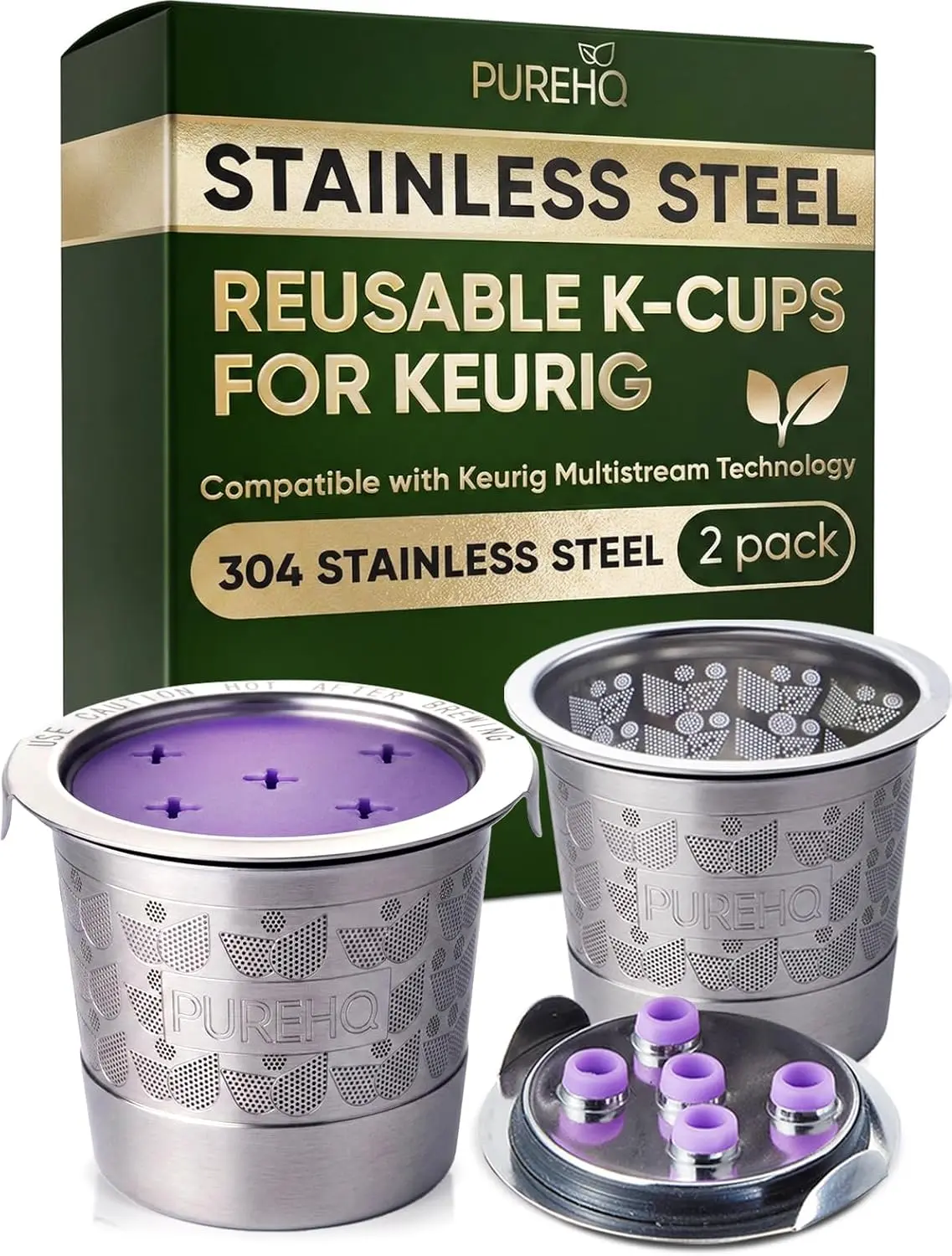 Reusable K Cups for Keurig - Stainless Steel Refillable K Cup for Keurig K Supreme, K-Duo Gen 2 and K Slim Coffee Makers, Metal Reusable Kcups by PureHQ - Multistream Coffee Pods Filter (2 Pack)