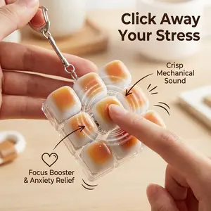 Caramel Bread Keyboard Compact Fidget Toy Keychain with Keycaps, Crisp Sound Stress Relief Anxiety Toy for Adults Work Travel, Home – Anxiety Relief & Focus Boost