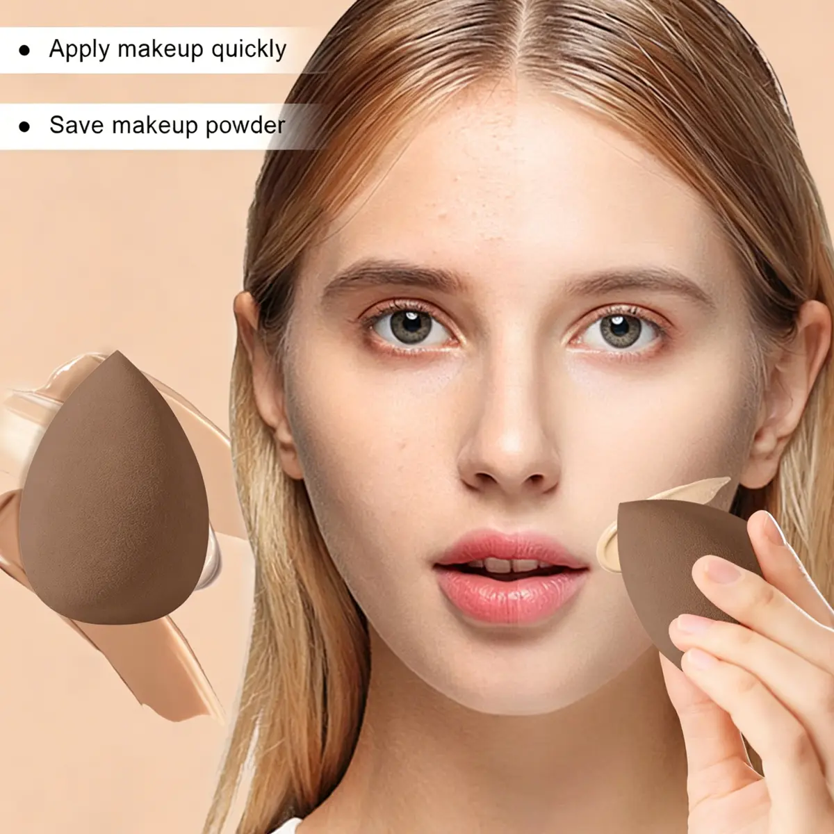 4pcs Brown Teardrop Makeup Sponges - Multi-Angle, Soft, Non-Absorbent for Foundation Blending, Beginners & Professional Makeup Users