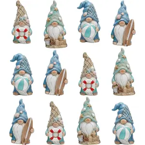 Honoson 12 Pcs Summer Gnomes Figurines Beach Mini Resin Figurines Summer Elves Decor Beach Decorations for Birthday Office Home Party Table Living Room Decorations Gifts