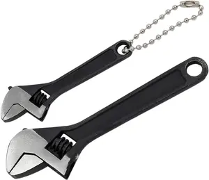 2 Count Adjustable Wrenches - 2.5in & 4in Mini Compact Design, Black Small Nut Wrench Repair Hand Tool with Adjustable Width & Hole on Handle