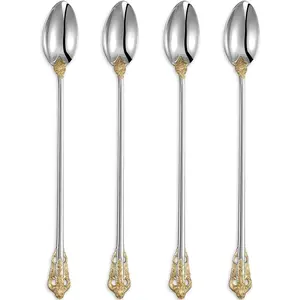 Luxurious 9 Inch Long Iced  Spoon Set - 4 count - Gorgeous Design with Exceptional Mirror Polished Finish - 18/10 Stainless Steel-  for Tall Glasses,  ( Accent)