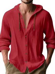Men's Linen Fabric Long Sleeve Shirt, Casual Outings Shirt, Loose-Fitting Button-Up Casual Top, Breathable Spring & Fall Fashion, Classic Style, Menswear
