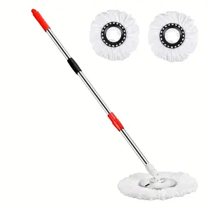 360° Rotating Mop Stick Set, Stainless Steel Adjustable Handle with Microfiber Mop Replacement Head, 61 Inch, for Floor Cleaning, Holiday Cleaning, Dorm Cleaning (Mop Bucket Not Included)