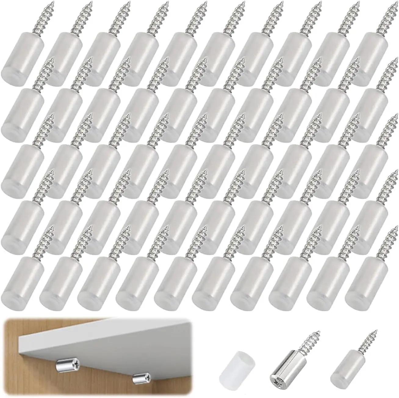 Upgrade Self-Tapping Screws Cabinet Laminate Support with Non-Slip Sleeve Shelf Support Pegs for Kitchen Furniture Bookcase Shelf Cabinet Closet Shelf Support 50PCS