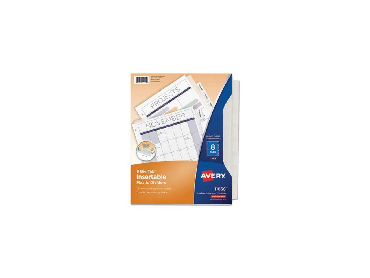 Avery Insertable Big Tab Plastic Dividers, 11 x 8.5, Clear, 1 Set (AVE11836)