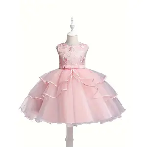 Suitable for Formal Occasions Girls Mesh Embroidery Fluffy A-line Princess Dress Birthday Evening Wedding Flower Girl Party Dress elegant sleeveless dress floral dress