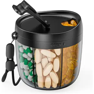PULIV 7-Compartment Pill Organizer, Portable Compartmentalized Storage Bottle with Anti-Mixing Design, Wide Openings for 1-Hand Easy Access, Abundant Supplement Capacity, Includes 20 Sticky Labels