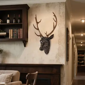 Mosaic Deer Head Wall Sculpture, Bedroom Bedside Decor, Artistic Decorative Soft Art Atmosphere, Relaxing Emotions, Cozy and Elegant Space Addition