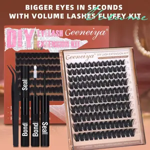 Geeneiya Fish Tail Volume Lash CLusters Kit Full 10-20MM DIY Lash Extension Kit D Curl Eyelash Extensions with Lash Bond and Seall and Tweezer