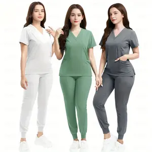 Trendy Unisex Beauty Salon Workwear! This White, Grey & Green Scrubs Set Is The Newest Addition