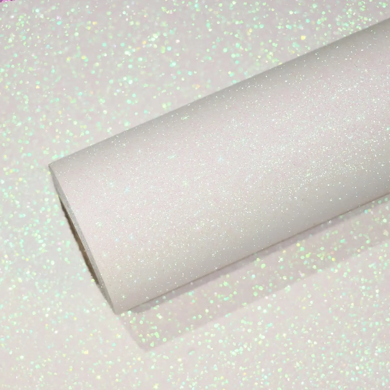 VEELIKE Iridescent Off-White Glitter Wallpaper, Peel and Stick Wallpaper Bedroom Walls, 15.7''x118'' Sparkle Glitter Contact Paper for Cabinets Shelf Drawers, Self Adhesive Removable White Fabric Wallpaper
