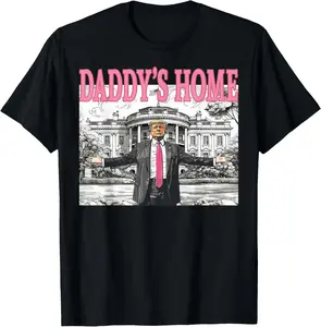 Women's 100% Cotton Casual Short-Sleeve Round Neck Distressed Graphic "Daddy's Home Trump" T-Shirt