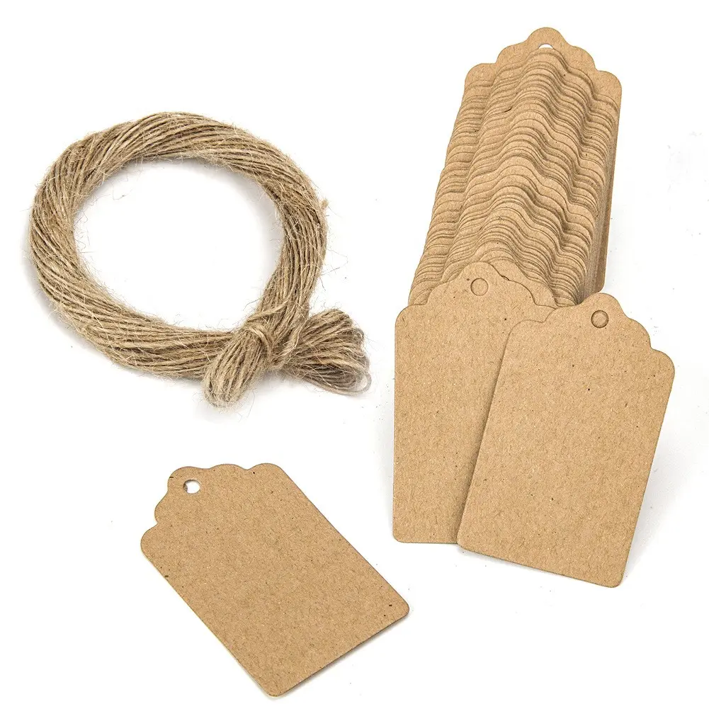 100 Sheets + 20m Rope Cowhide Paper Blank Tag Message Bookmarks Gift Thank You Cards Jewelry Tags Hanging Labels Book Accessories Personalized Labels Name Tags For Gifts