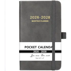 2026-2028 Pocket Planner - 2026-2028 Monthly Planner, Pocket Calendar (36-Month) With 60 Notes Pages, Jan. 2026 - Dec. 2028, 6.2" x 4", 3-Year Planners with Contacts, Holidays and Pen Holder, Elastic Closure - Grey