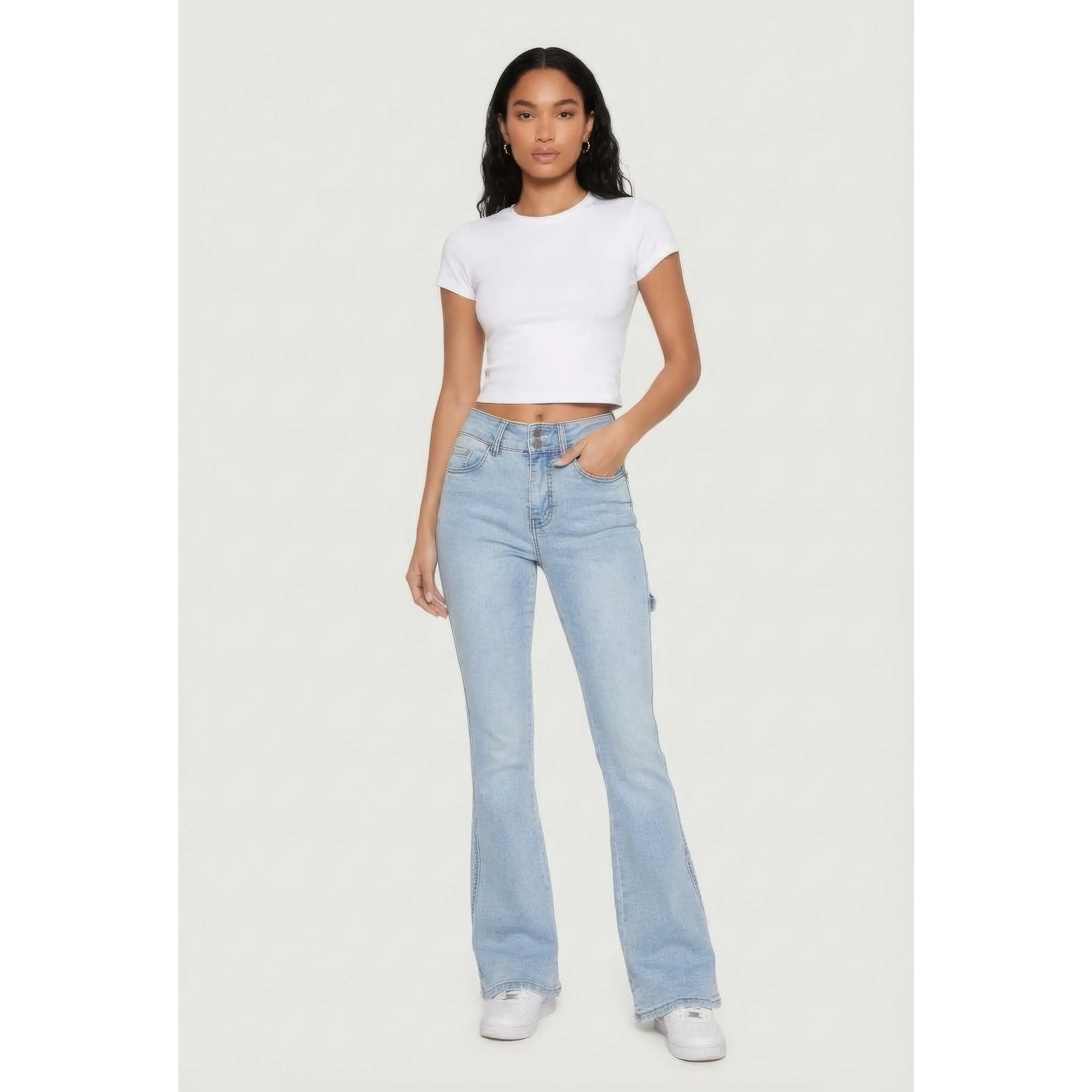 Mid Rise Stretchy Carpenter Flare Leg Jeans
