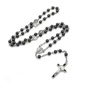 Catholic Black Gallstone Rosary Necklace Mary Blessing Rosary Prayer Necklace