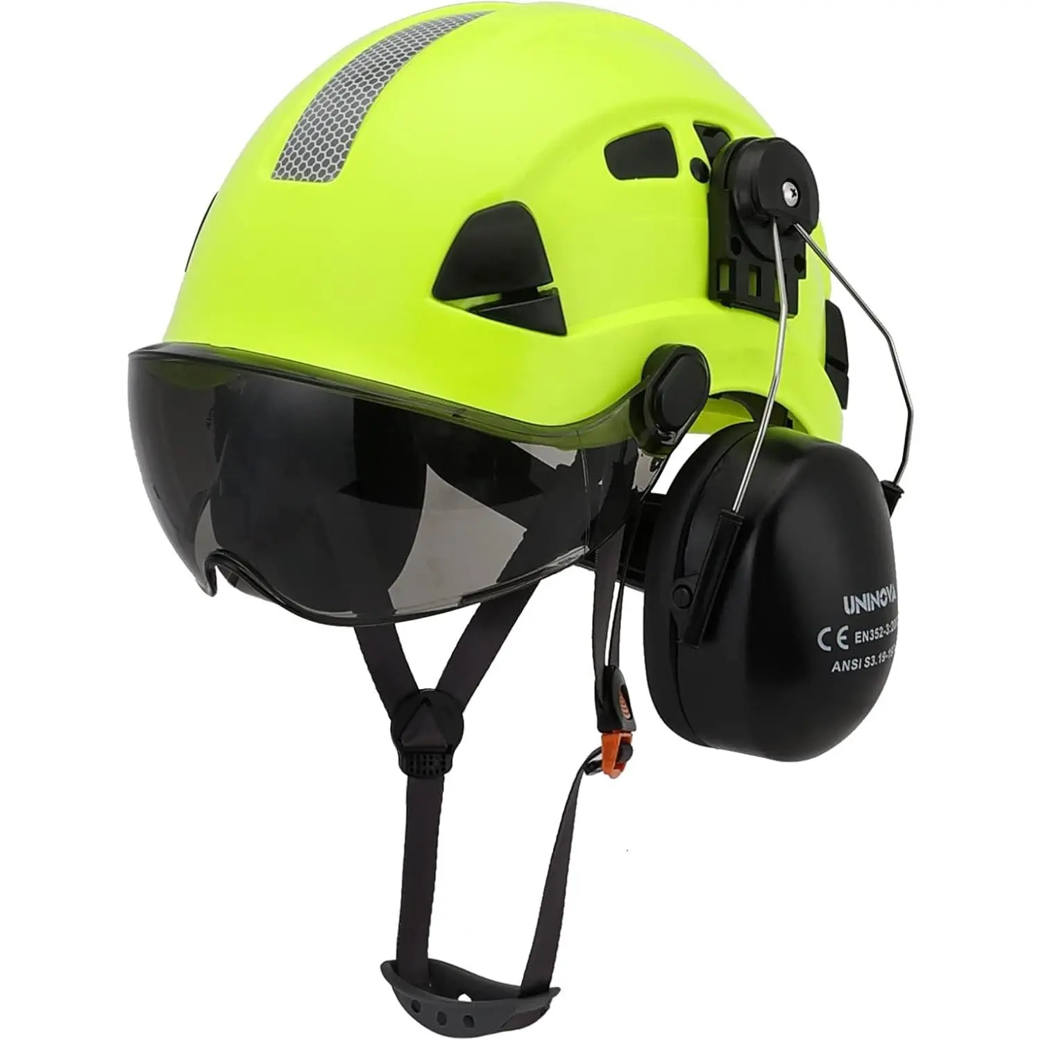 Vented ABS Safety Hard Hat with Integrated Visor & Ear Protectors, 3-in-1 Industrial Safety Equipment for Arborists, Forestry & Construction, New Hard Hat Design, Safetyequipment, Mowing, Hearing Protection, Yard Work