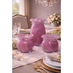 Purple Glass Vase Set - Premium Deep Purple Glass with Distinctive Crushed Texture for Elegant Home Decor