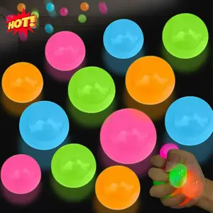 16Pcs Glow in the Dark Sticky Balls for Ceiling, Reusable Glowing Stress Relief Squishy Fidget Toys, Stretchy Sticky Wall Balls for Kids & Adults, Sensory Decompression Toy, Party Favor & Fun Gift