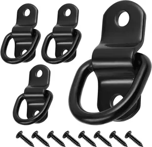 4 count D-Ring Tie Down Anchors, 1/4 Inch Black Tie Down Hooks with Mounting Screws for , , Bed Bracket, Pickup Camper, 2000 lbs Capacity
