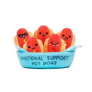 Emotional Support Hot Dogs by Relatable, Easter Plush Cuddly Stuffed Animals and Toys, Cute Easter Basket Stuffer, Non Candy Easter Gift Ideas, Includes 5 Plushies with Carrying Basket