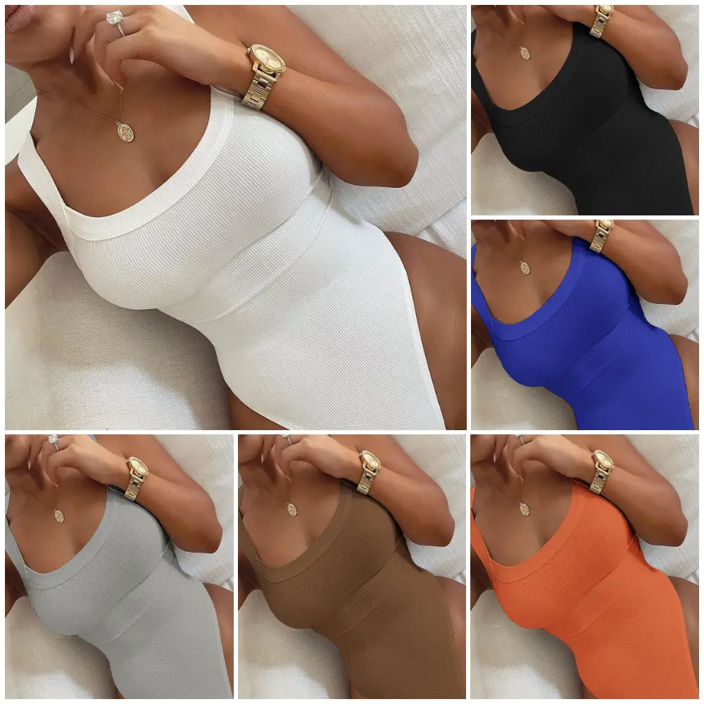 Chicme Chain Decor Sleeveless Ribbed Bodysuit