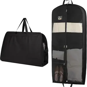 Travel Garment Bag with Accessories Zipper Pocket Heavy Duty Suit Bag for Suits Tuxedos Dresses Coats with Clear Window and Mesh Pockets