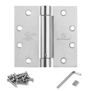 3 Pack Satin Door Hinges 4.5 Inch Self Closing Hinge Hardware Adjustable Spring Hinges for Commercial Grade Self-Closing, UL Listed