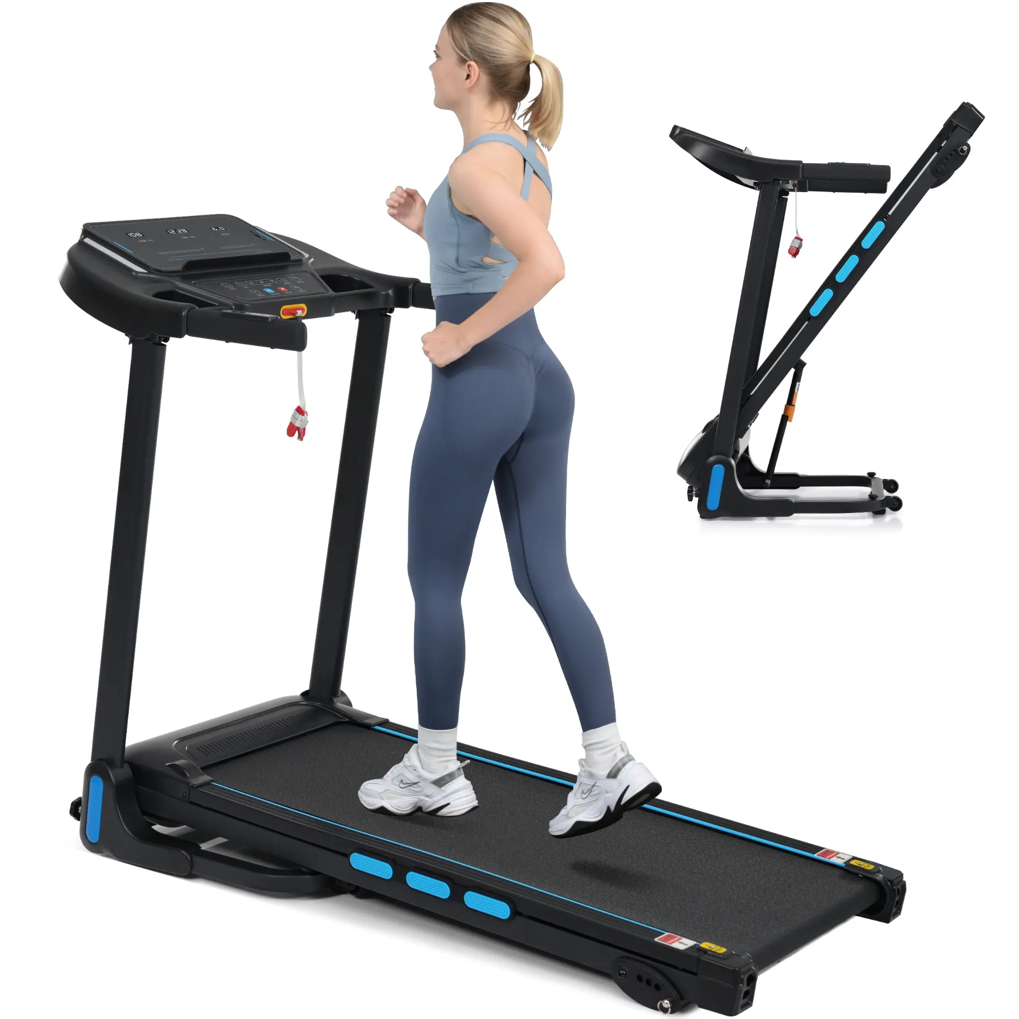 Fahuac Foldable Walkable Treadmill - 3.5HP Quiet Motor, 0-10MPH Speed, 6% Manual Incline, 350 lbs Capacity, 41.7x15.4in 7-Layer Shock-Absorption Belt, 3-Screen LED Display, Bluetooth Speaker, Hydraulic Folding Home Gym System for Whole Body Workout