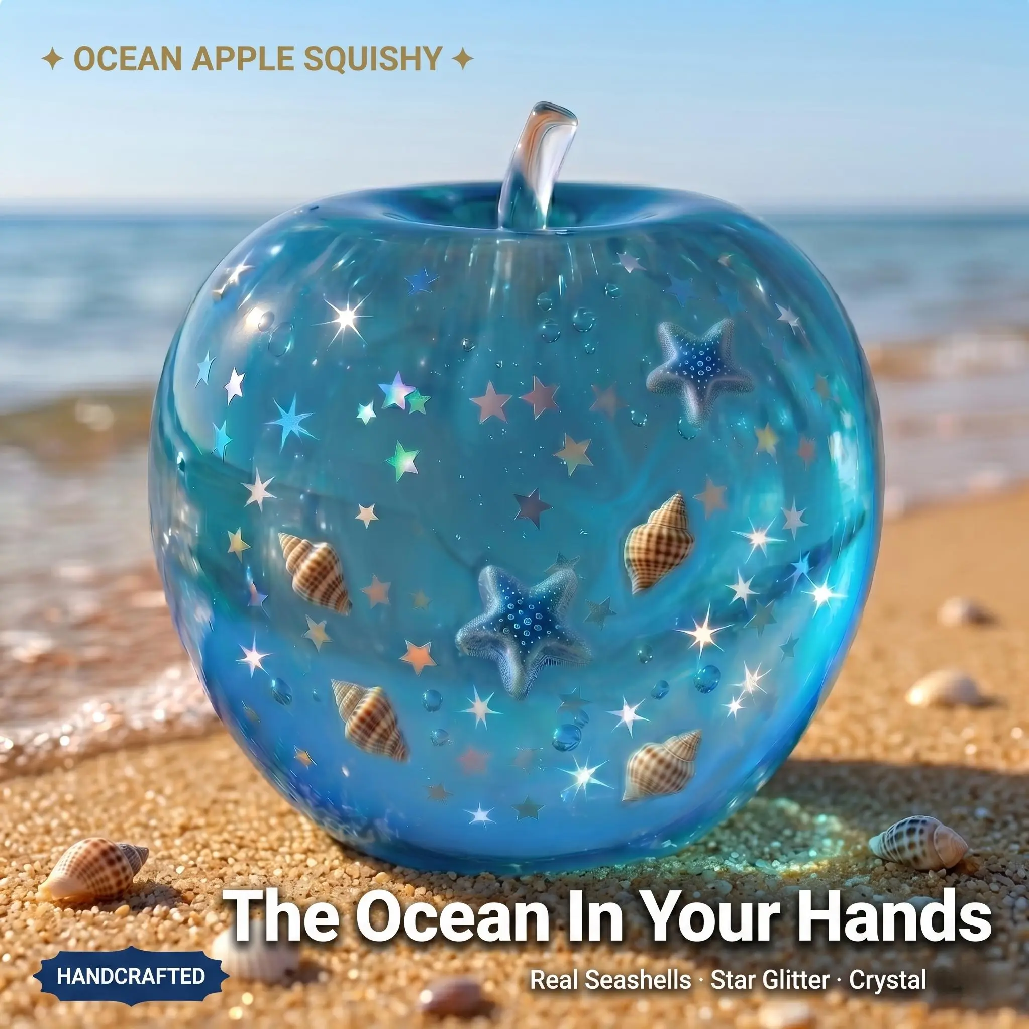 Viral Ocean Apple Squishy Clear Gel Seashell Star Slow Rise Stress Relief ASMR Sensory Fidget Squeeze Ball Butter Squishy Kawaii Collectible Anxiety Gift Satisfying Unboxing FYP outdoorfun toy shaggy glitter stretchable bounce maker squish doctor jumbo Je